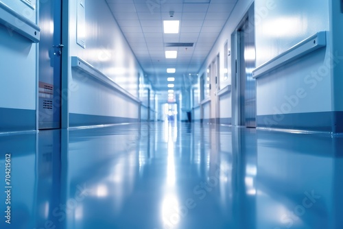 Blurred corridor perspective in a modern hospital  clinical image background
