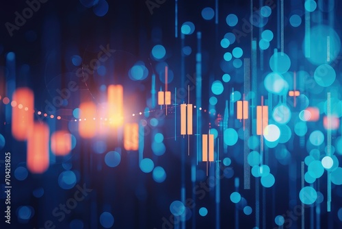Creative visualization of forex chart on a blue bokeh grid  representing successful trading  horizontal with copy-space