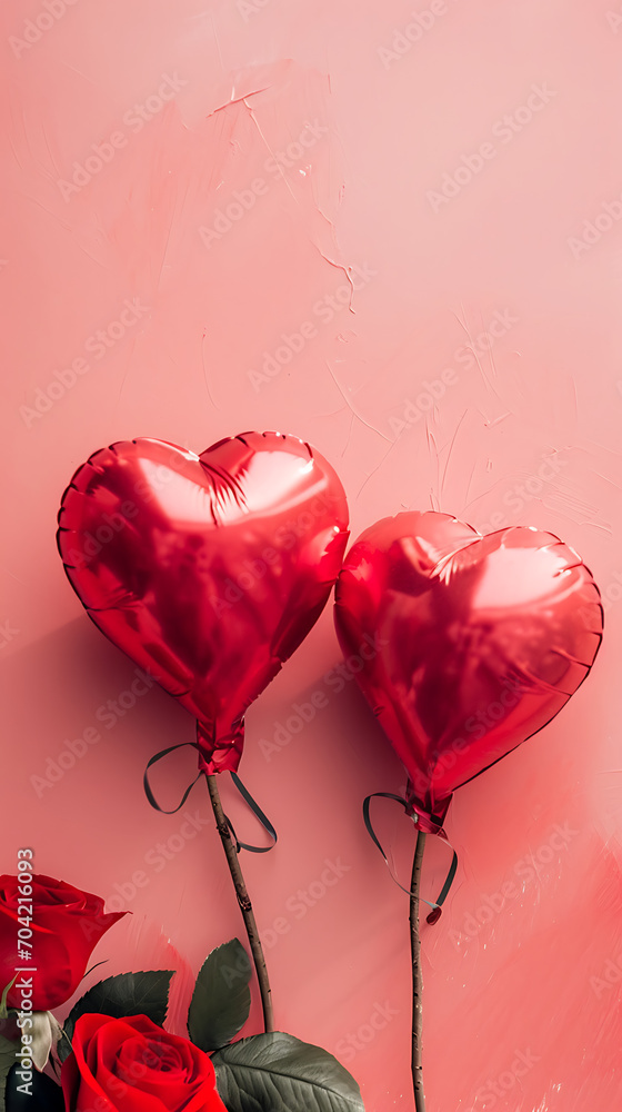 Dos globos de corazones y una rosa y un fondo para un mensaje 