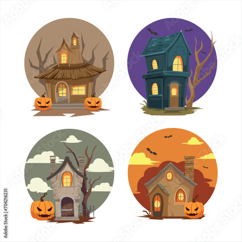 Collection halloween haunt house set vector