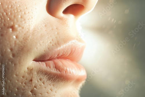 Close-Up of Human Skin with Acne Scarring photo