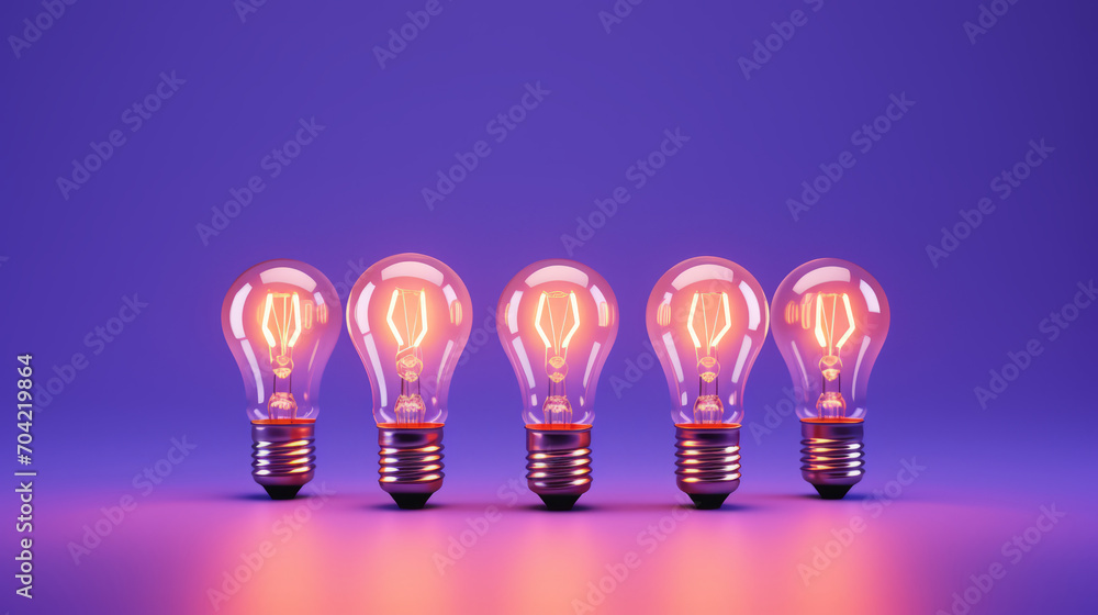 A row of light bulbs glow with vibrant hues of orange and purple, creating a lively atmosphere. A row of light bulbs glow with vibrant hues of orange and purple, creating a lively atmosphere.