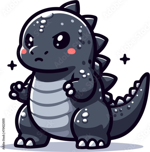Godzilla angry, anime cute little character, vector illustration