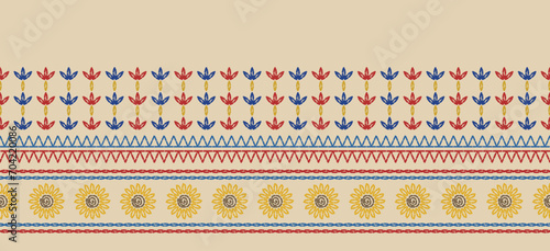 Beautiful Embroidery Ethnic vintage pattern on fabric, embellishing the neckline, decorat the skirt, boho Ethnic embroidery. The sweet, beautiful botanica embroidery. ฺฺBeautiful Ethnic fabric carpet.