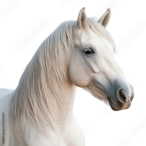 Close up portrait of a white horse isolated on white background