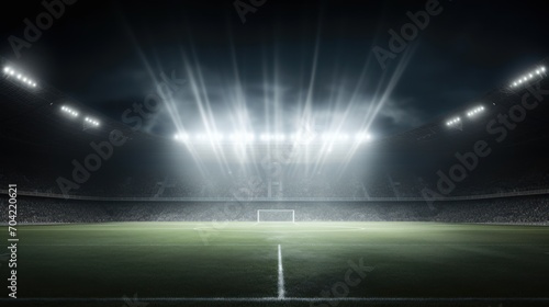Spotlight white smoke on stadium football field. © Supatsorn