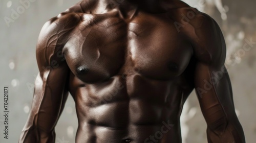 Stomach muscles of a male athlete in peak physical condition. Afro american torso