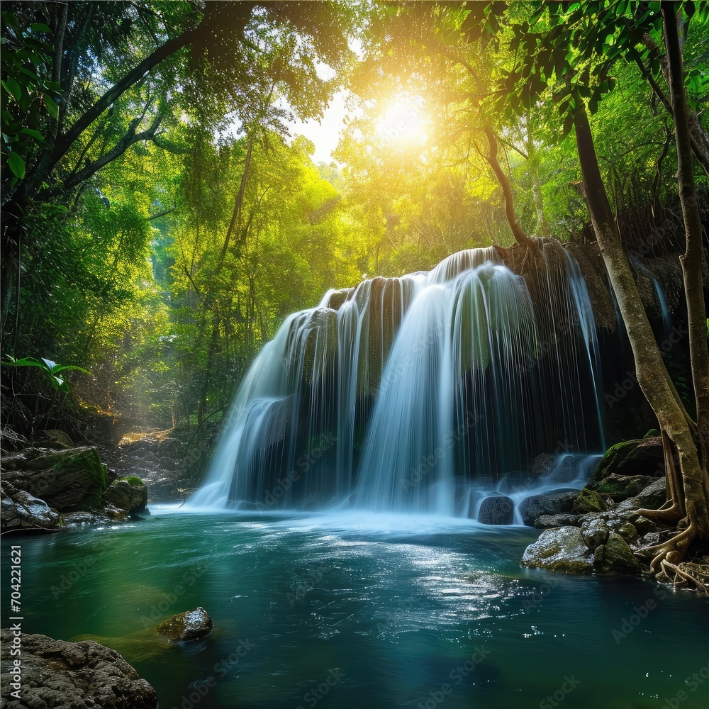 Fototapeta premium Beautiful waterfall in tropical forest - beautiful natural landscape in the forest