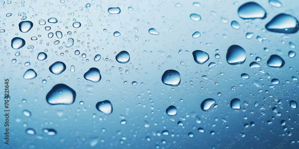 Rain drops on blue glass window background, Glistening Raindrops Adorn A Textured Glass ,Rain drop wet moist on the glass blue cool fresh chill nature, Aqua Drip Texture On Blue