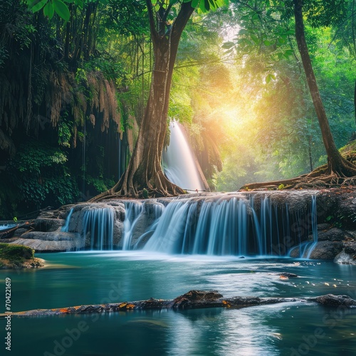Beautiful waterfall in tropical forest - beautiful natural landscape in the forest