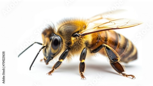 Bee isolated on white background. Close up of honeybee 