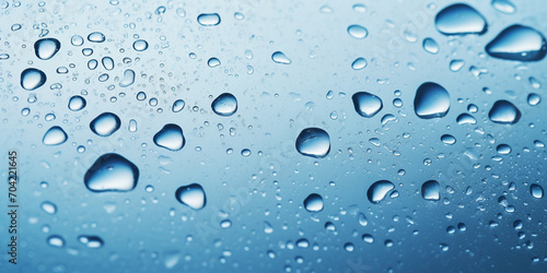 Rain drops on blue glass window background, Glistening Raindrops Adorn A Textured Glass ,Rain drop wet moist on the glass blue cool fresh chill nature, Aqua Drip Texture On Blue