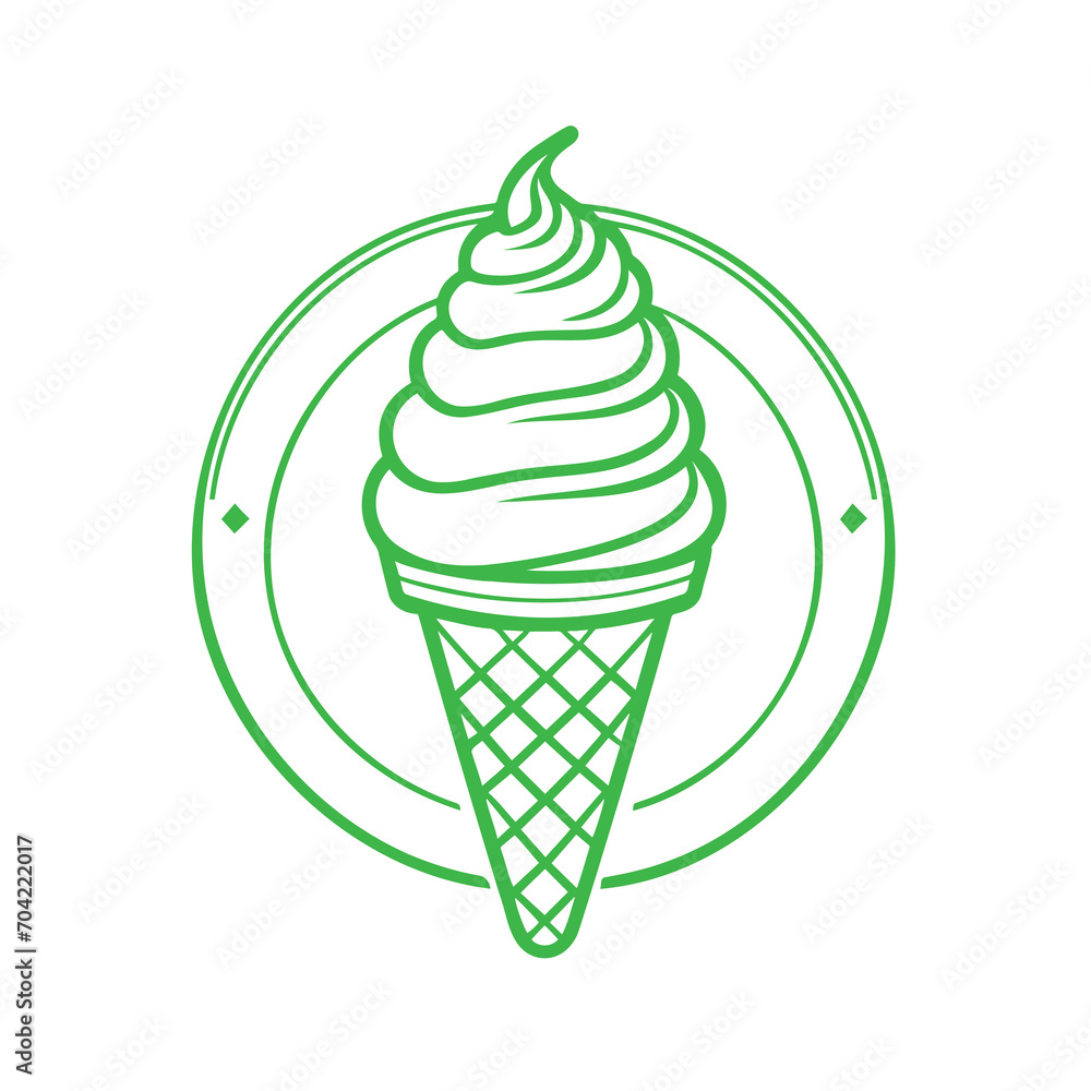 Green Ice Cream in Circle Illustration Green Ice Cream in Circle Illustration