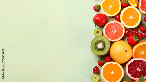 Collection of mixed fruits overhead view flat lay copy space  generative ai