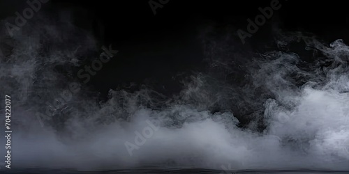Enigmatic smoke elegance. Captivating composition of abstract black background with wisps of textured motion white light and ethereal mist creating dreamy and mysterious atmosphere