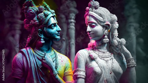 Krishna and Radha during holi. Indian gods photo