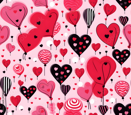 Anime cartoon style pastel heart seamless pattern for Valentine's day gift wrapping paper. © sirins