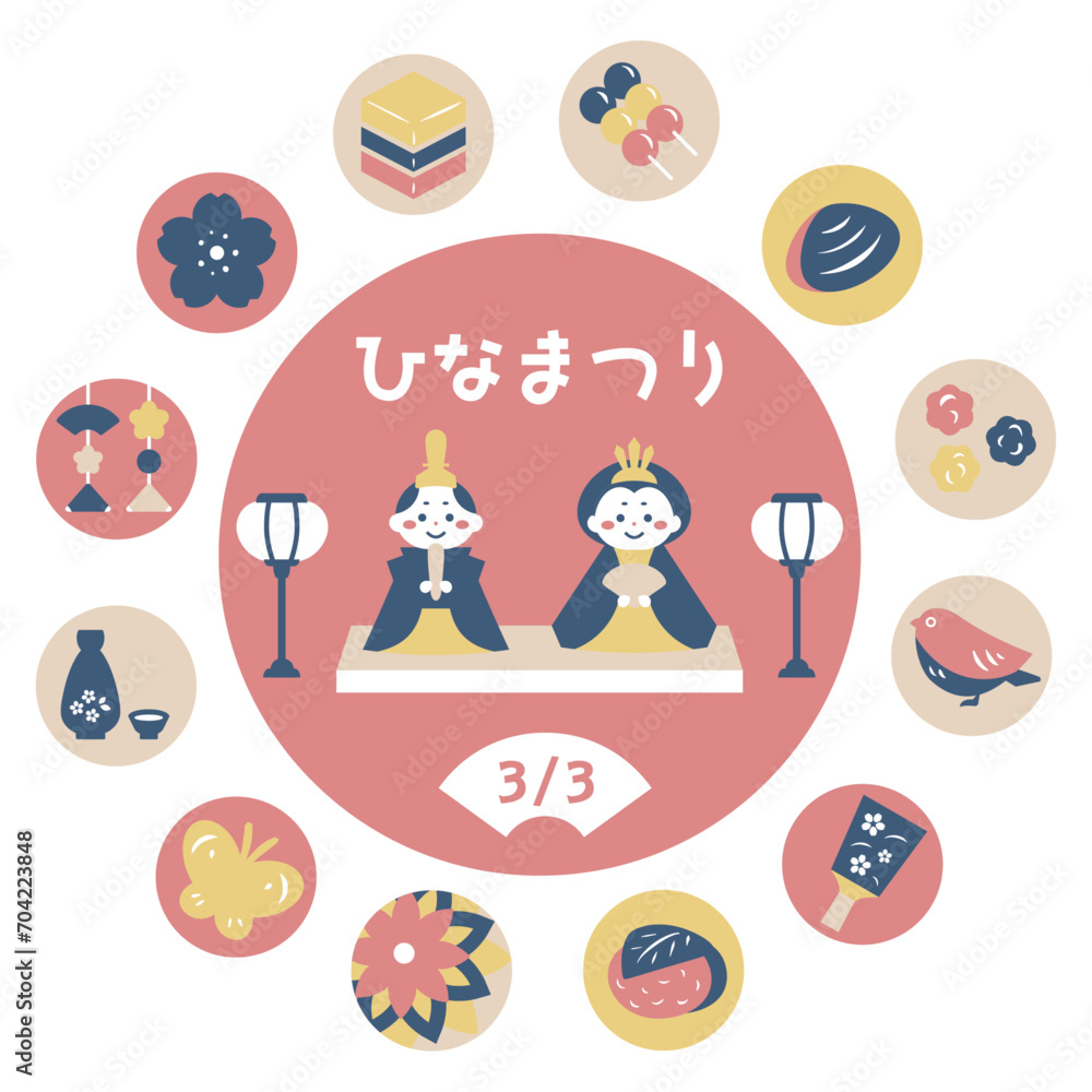 日本のひな祭りのシンプルアイコンセット