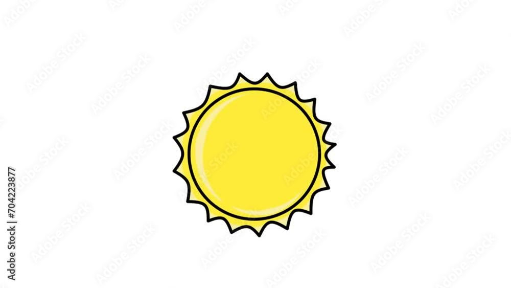 Graphic animation of bright yellow Sun and cloud weather icon isolated on white and green background. Graphic animation of bright yellow Sun and cloud weather icon isolated on white and green background.