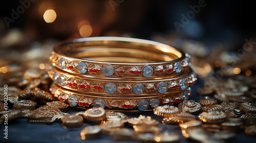 Closeup of Indian wedding jewelry. Hindu culture gifts on the big day.