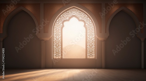 Islamic Background Window Shadow With Array Light, copy space - generative ai