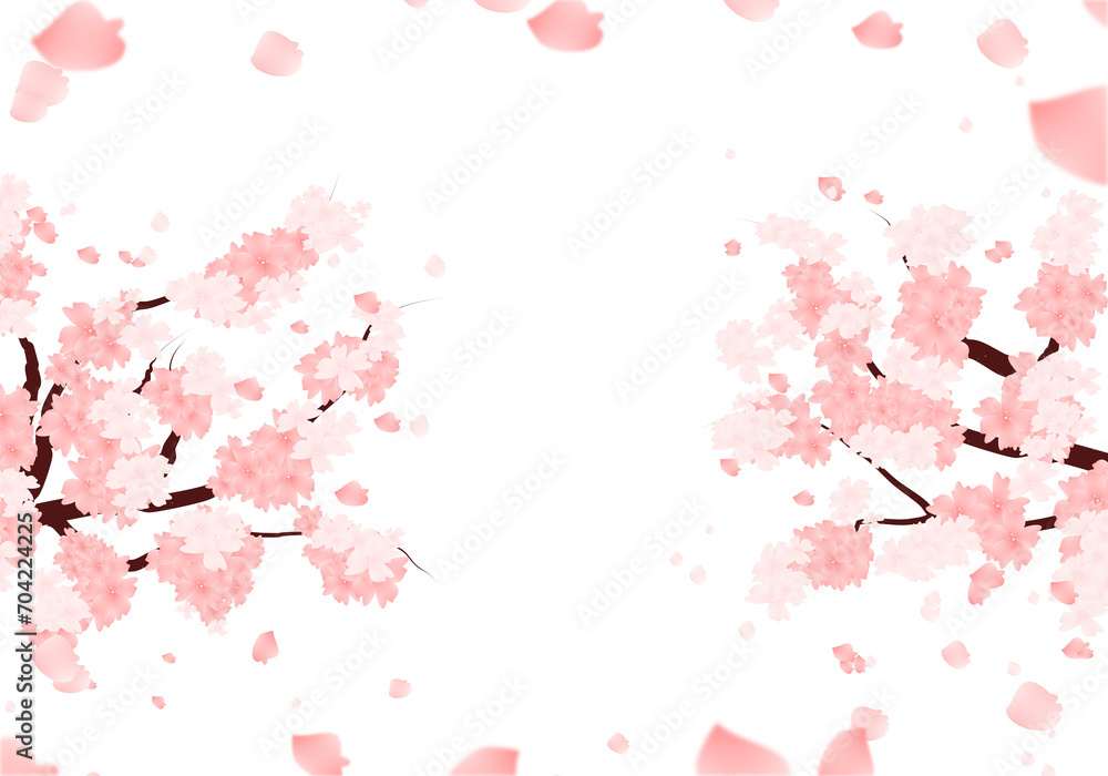 Spring Sakura Blossom Frame Background. Cherry Tree With Falling Petals Illustration.