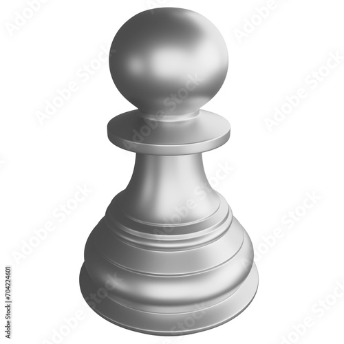 Metallic silver pawn chess piece clipart cartoon design icon isolated on transparent background, 3D render chess concept