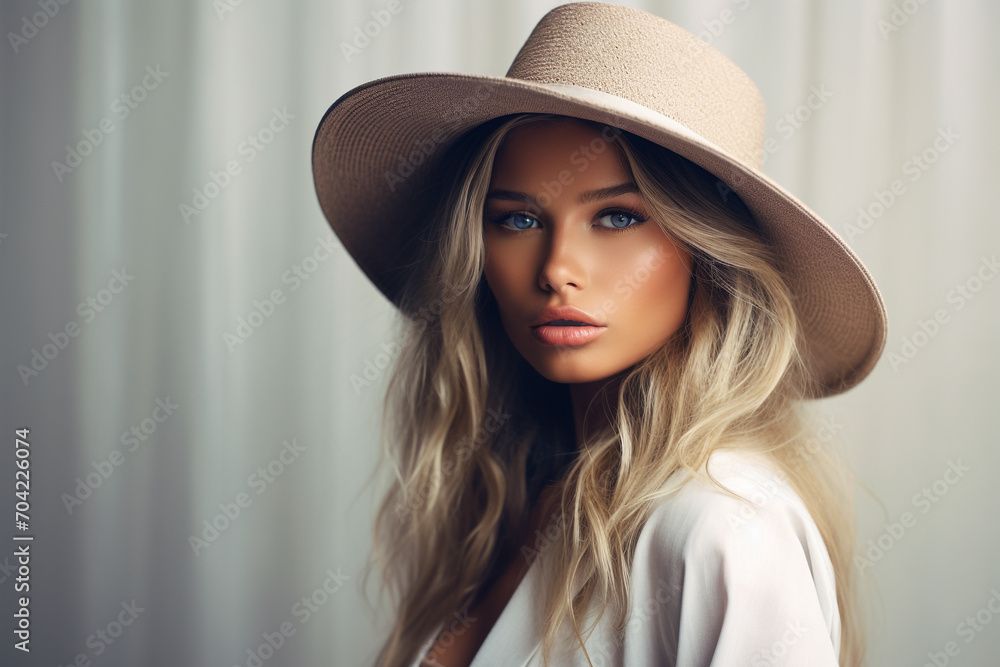 Fashion, make-up, hairstyle and lifestyle concept. Young and beautiful woman close-up studio portrait. Model looking at camera Fashion, make-up, hairstyle and lifestyle concept. Young and beautiful woman close-up studio portrait. Model looking at camera
