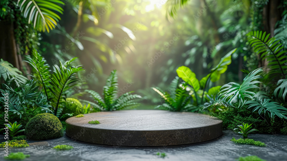 Podium for product in nature tropical forest garden green plant. Podium for product in nature tropical forest garden green plant.