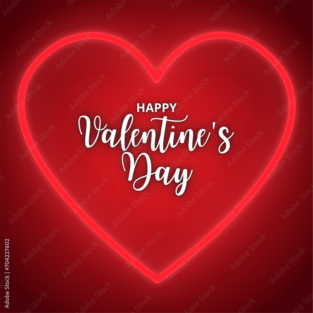 Happy Valentine's Day Background, heart neon style, with red background
