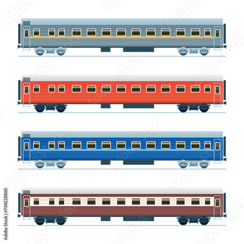Modern passenger car in four color options. Side view