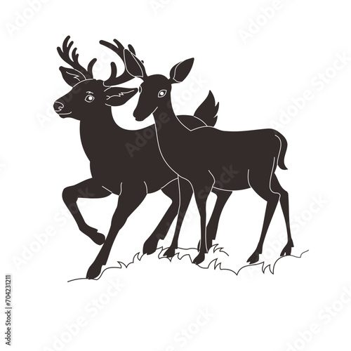 deer family in flat style silhouette vector style with transparent background	