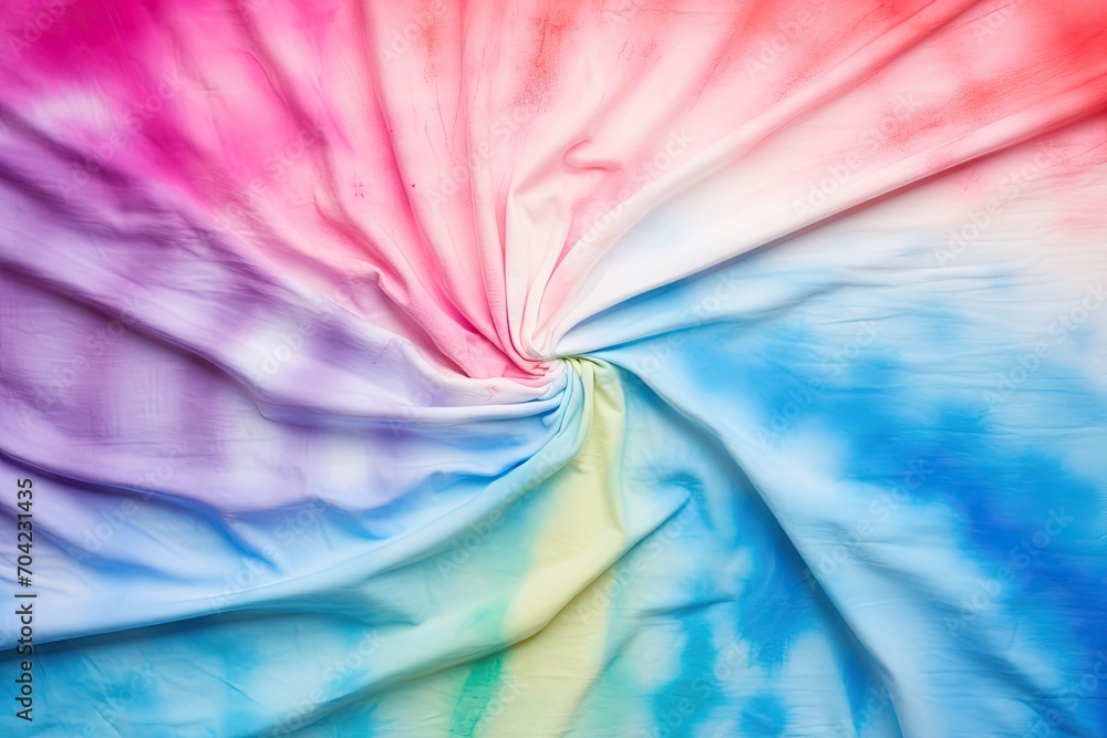 A piece of wrinkled fabric dyed in tie dye style. A piece of wrinkled fabric dyed in tie dye style.