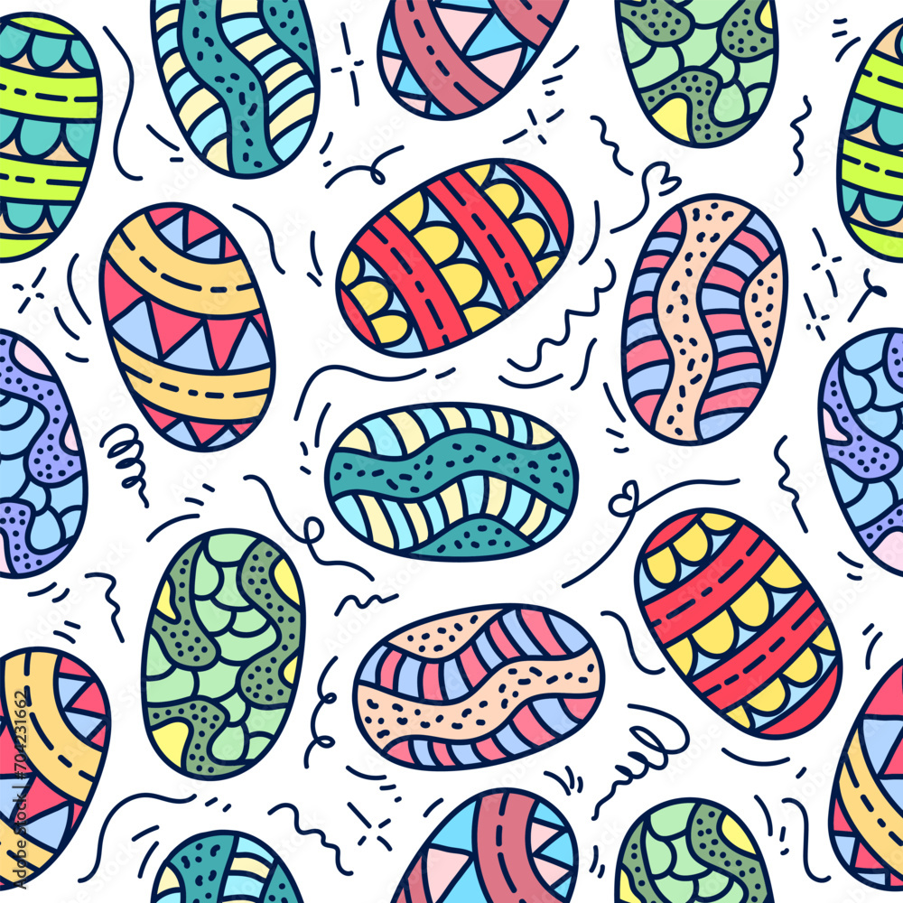 Seamless pattern with Easter eggs doodle for wrapping paper, textile prints, wallpaper, scrapbooking, towels, stationary, nursery decor, etc. Seamless pattern with Easter eggs doodle for wrapping paper, textile prints, wallpaper, scrapbooking, towels, stationary, nursery decor, etc.