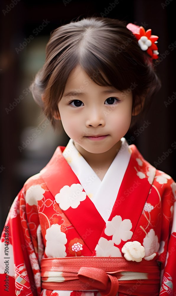 studio portrait of Japanese child in kimono studio portrait of Japanese child in kimono