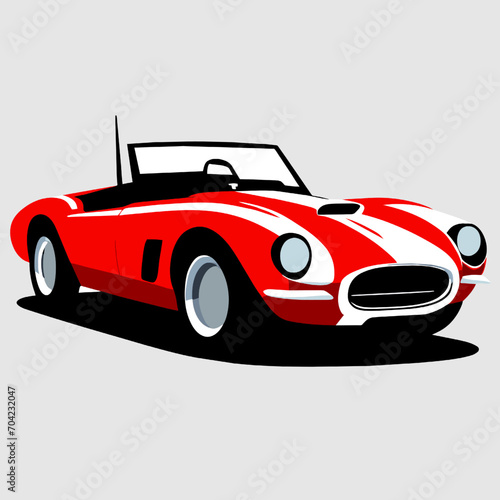 Red vintage car on gray background. Vector illustration. 