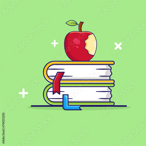 Book And Appel. Vector Illustration