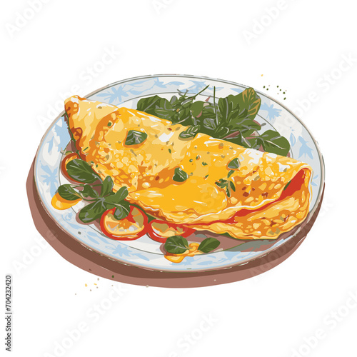 omelette for breakfast in a white plate hand drawing icon illustration