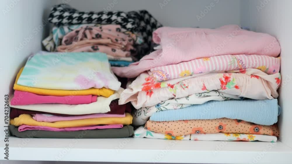 stack child cloths on a shelf. stack child cloths on a shelf.
