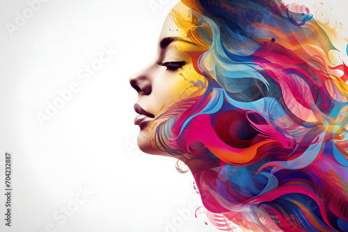 abstract colourful typographic portrait of woman