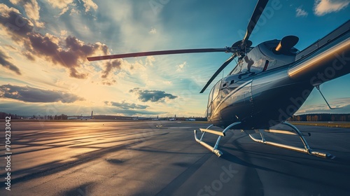 helicopter parked on the airport runway during the day