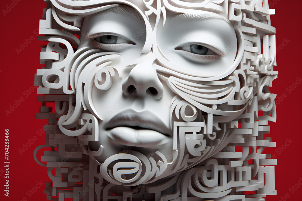 abstract 3D typographic sculpture portrait of woman