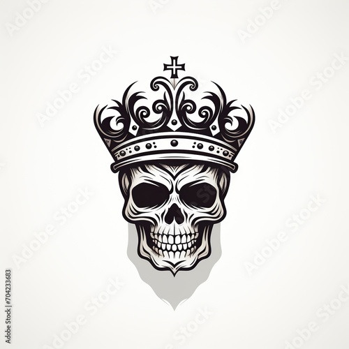 minimalistic logo emblem symbol with black skull king in a crown on a white isolated background