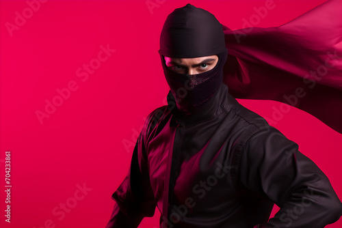 portrait of ninja isolated on red background