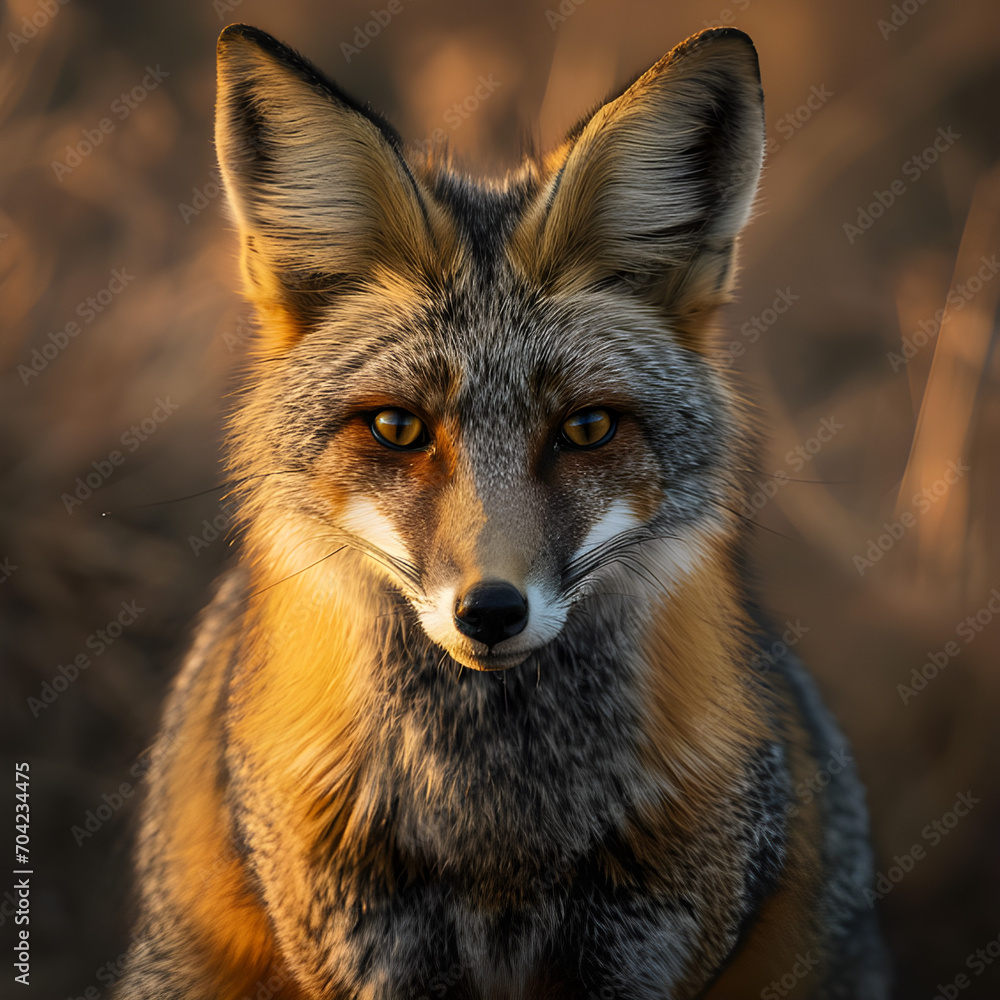 This close-up portrait captures the enchanting gaze and intricate features, showcasing the captivating beauty and elegance of a fox.