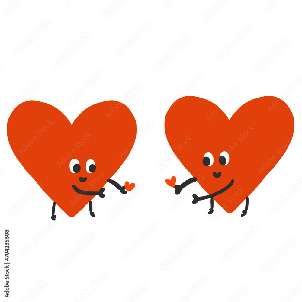 two hearts with a red heart sharing love. emotion giving love two hearts with a red heart sharing love. emotion giving love