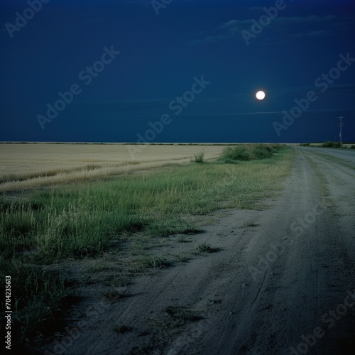 Moonlit rural road at night photo