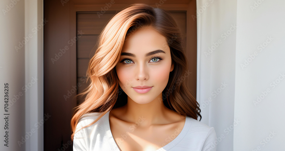 Fashion Portrait of young woman, closeup face. Beautiful brunette woman, portrait close up. Face of sensual woman with blue eyes. Beauty face. Fashion and Beauty. Model girl with curly hairstyle. Fashion Portrait of young woman, closeup face. Beautiful brunette woman, portrait close up. Face of sensual woman with blue eyes. Beauty face. Fashion and Beauty. Model girl with curly hairstyle.
