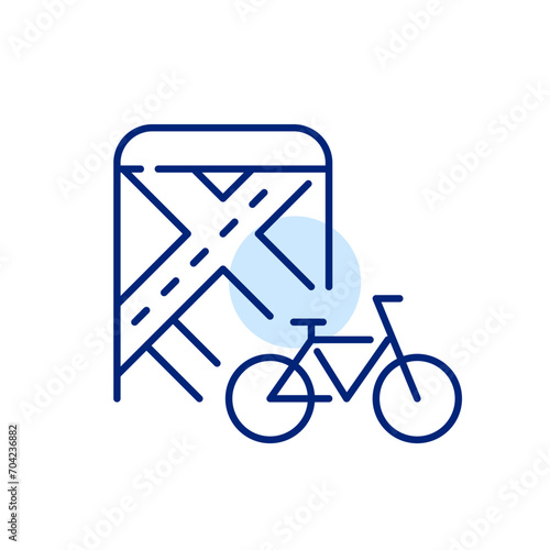 Bike sharing app. Bicycle and map showing location. Pixel perfect, editable stroke icon