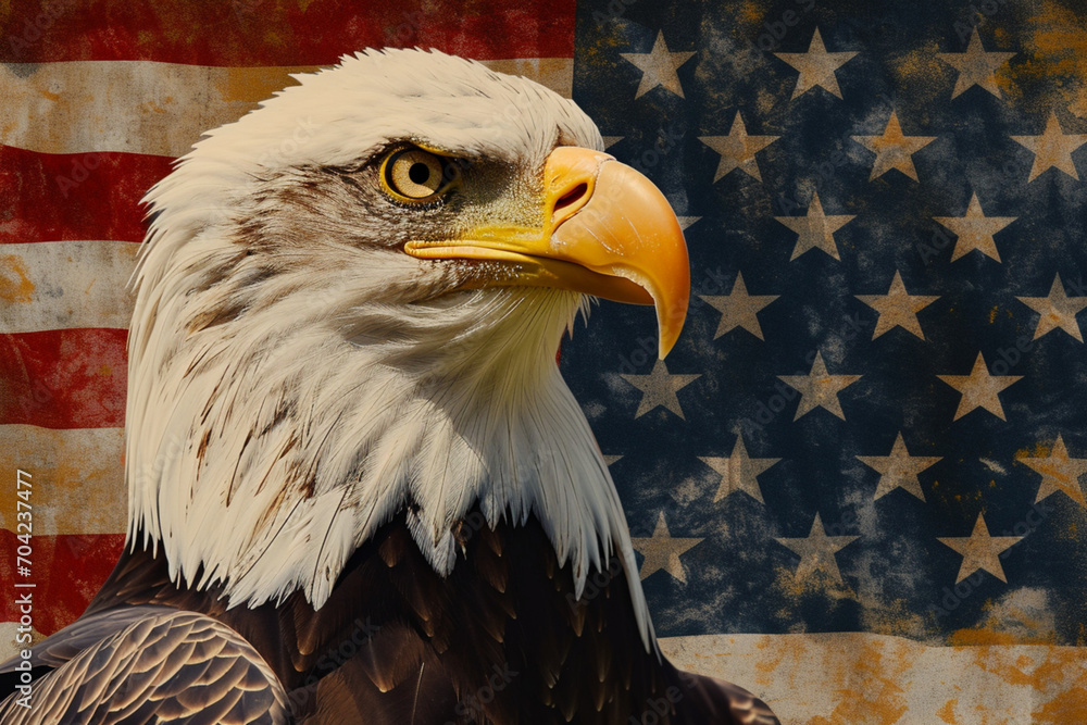 Naklejka premium アメリカ国旗と白頭鷲の背景,American flag and bald eagle background,Generative AI 